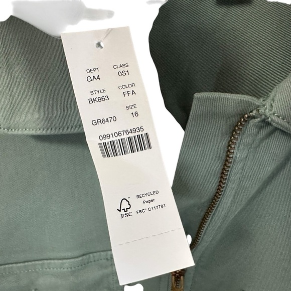 J Crew Womens Long Sleeve Zip Front Chino Dress Sz 16 Green Collard BK863 NWT - Picture 9 of 10